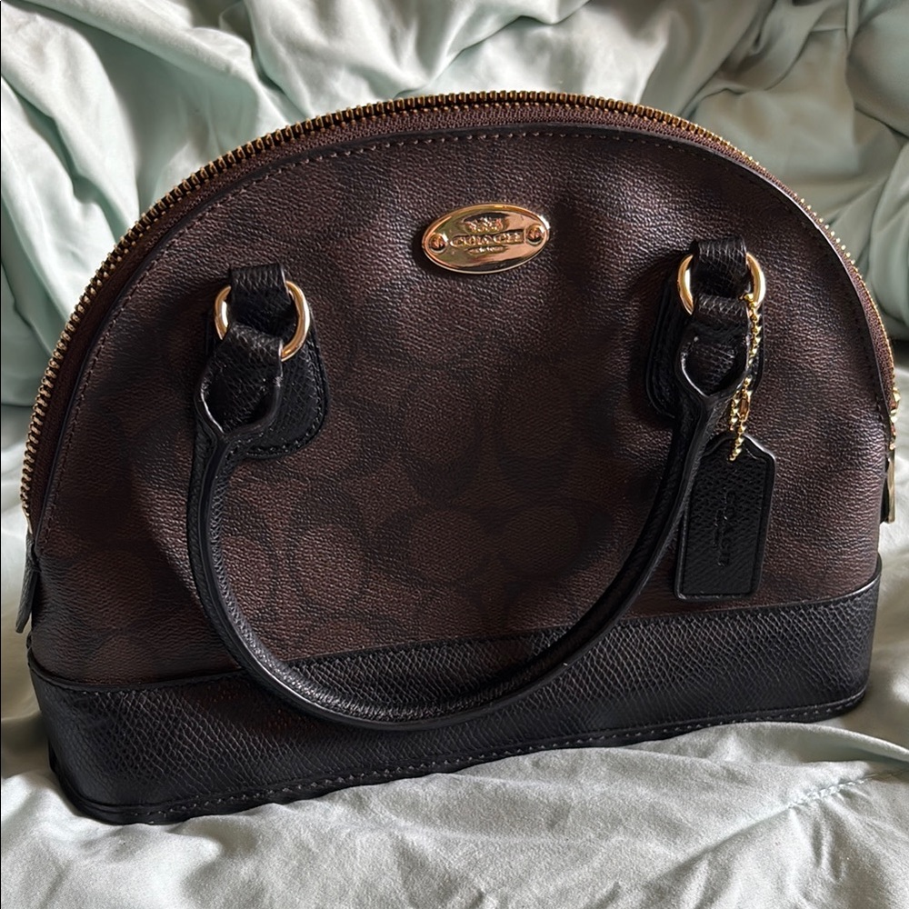 Coach Brown and Black Satchel with Structured Design